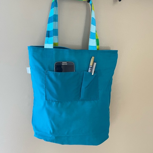 Striped Blue, Green and Yellow Tote Bag By Old Navy - Picture 10 of 13